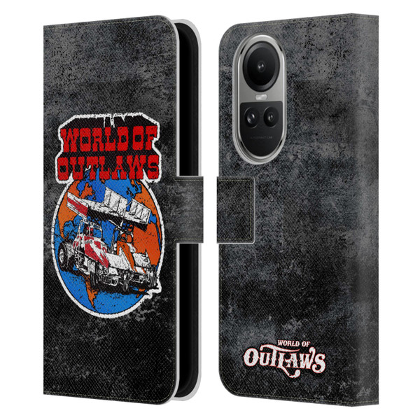 World of Outlaws Western Graphics Distressed Sprint Car Logo Leather Book Wallet Case Cover For OPPO Reno10 5G / Reno10 Pro 5G