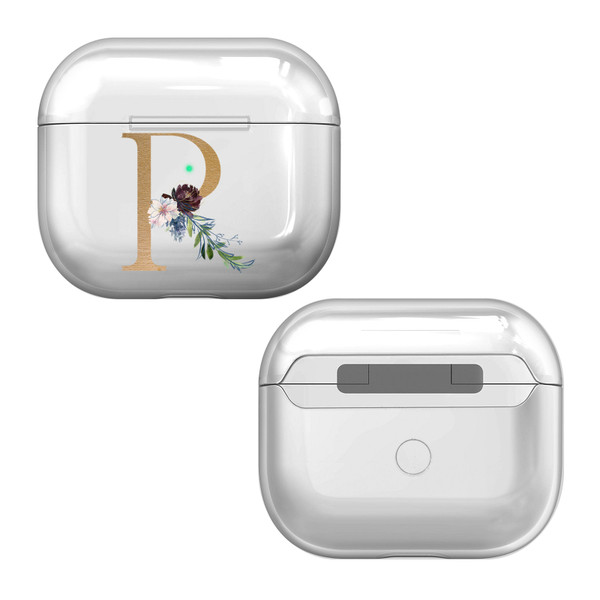 Nature Magick Floral Monogram Letter 2 Letter R Clear Hard Crystal Cover Case for Apple AirPods 3 3rd Gen Charging Case