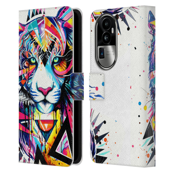 Pixie Cold Cats Shattered Tiger Leather Book Wallet Case Cover For OPPO Reno10 Pro+