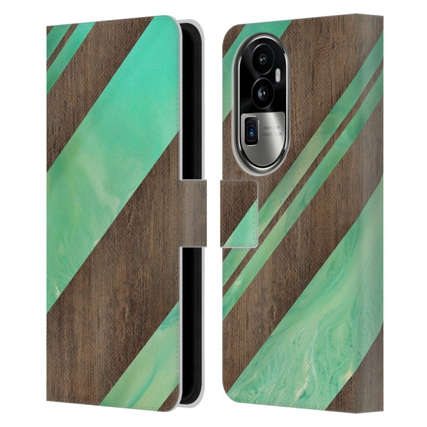 Alyn Spiller Wood & Resin Diagonal Stripes Leather Book Wallet Case Cover For OPPO Reno10 Pro+