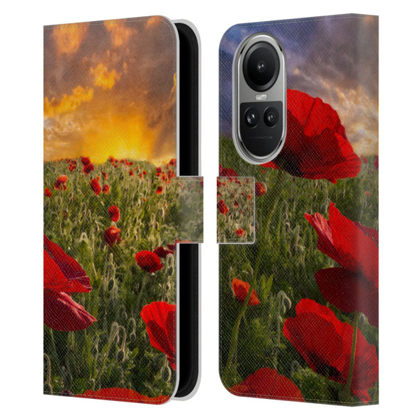 Celebrate Life Gallery Florals Red Flower Field Leather Book Wallet Case Cover For OPPO Reno10 5G / Reno10 Pro 5G
