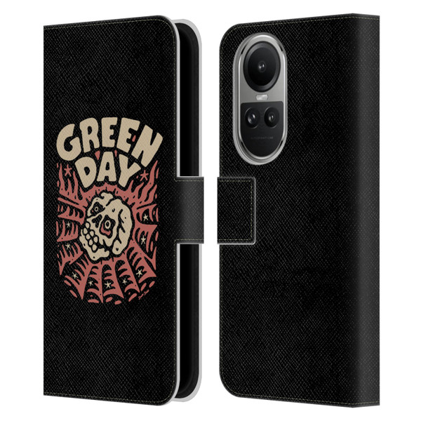 Green Day Graphics Skull Spider Leather Book Wallet Case Cover For OPPO Reno10 5G / Reno10 Pro 5G