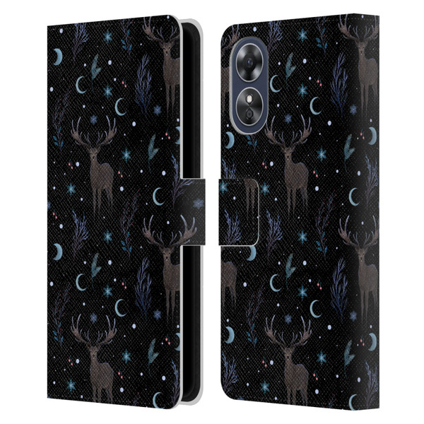 Episodic Drawing Art Winter Deer Pattern Leather Book Wallet Case Cover For OPPO A17