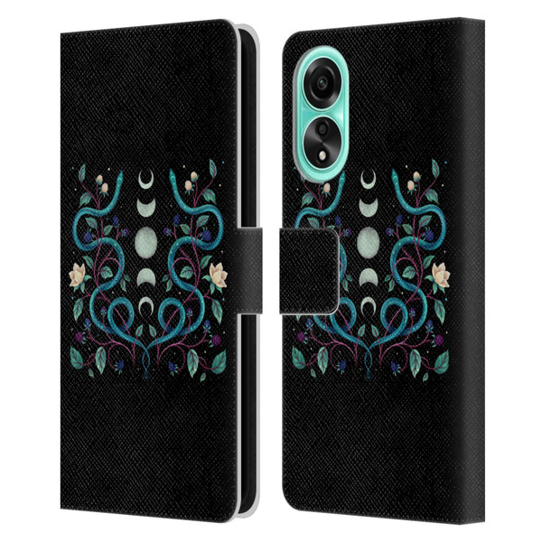 Episodic Drawing Illustration Animals Serpent Moon Leather Book Wallet Case Cover For OPPO A78 4G
