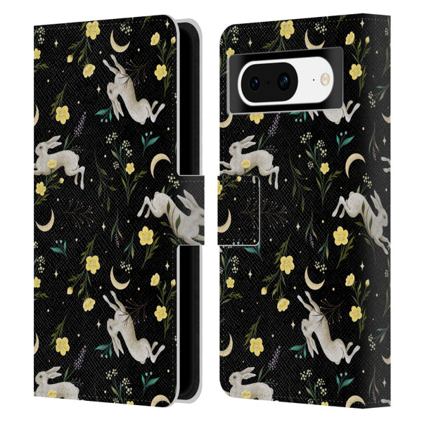 Episodic Drawing Pattern Bunny Night Leather Book Wallet Case Cover For Google Pixel 8