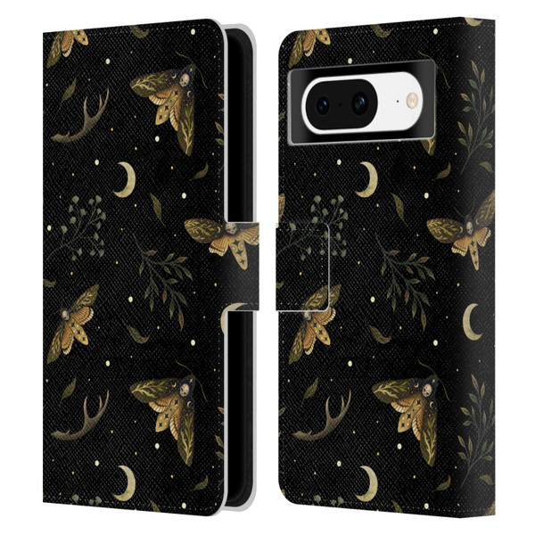 Episodic Drawing Pattern Death Head Moth Leather Book Wallet Case Cover For Google Pixel 8