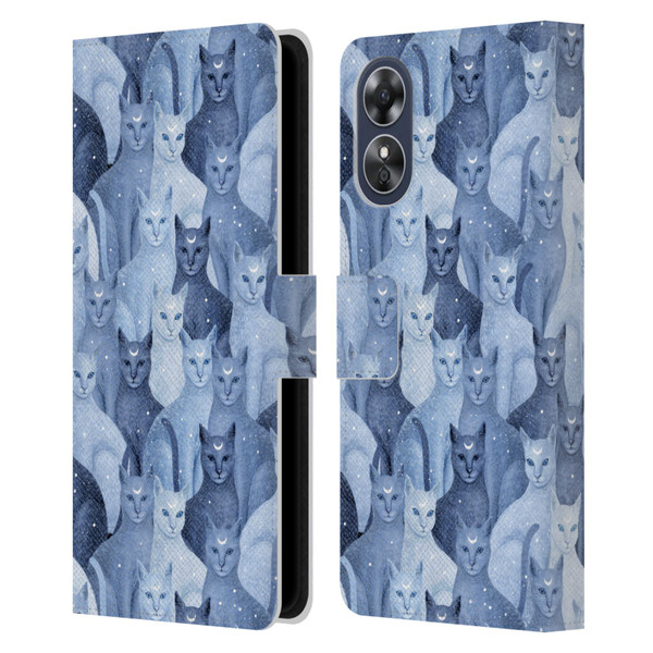 Episodic Drawing Pattern Cats Leather Book Wallet Case Cover For OPPO A17