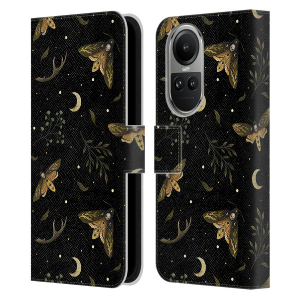 Episodic Drawing Pattern Death Head Moth Leather Book Wallet Case Cover For OPPO Reno10 5G / Reno10 Pro 5G