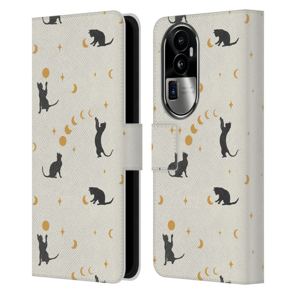 Episodic Drawing Pattern Cat And Moon Leather Book Wallet Case Cover For OPPO Reno10 Pro+