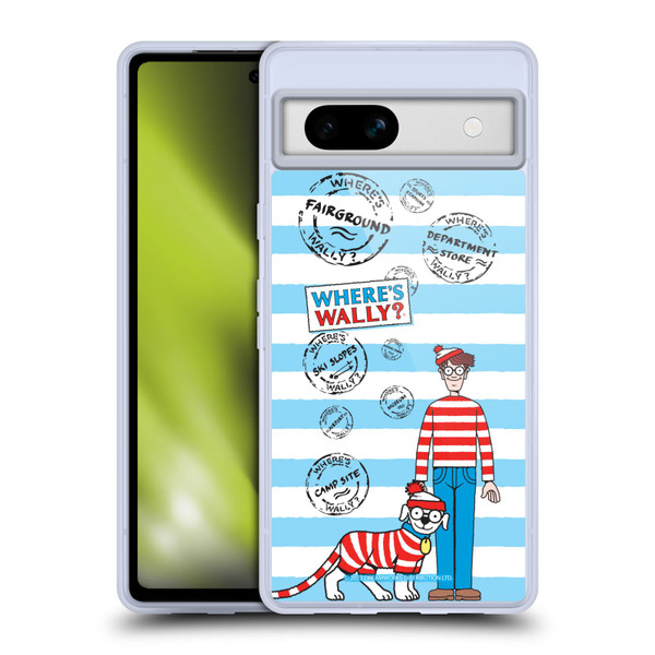 Where's Wally? Graphics Stripes Blue Soft Gel Case for Google Pixel 7a