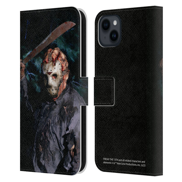 Friday the 13th: Jason Goes To Hell Graphics Jason Voorhees Leather Book Wallet Case Cover For Apple iPhone 15 Plus