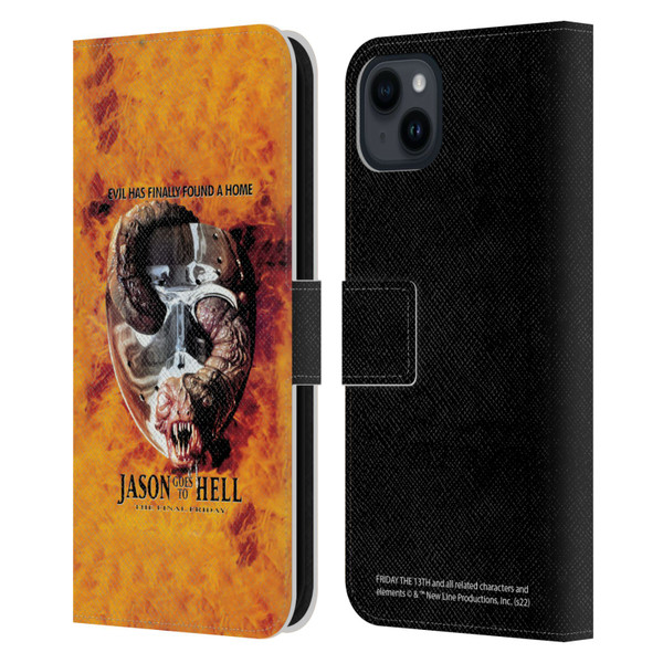 Friday the 13th: Jason Goes To Hell Graphics Key Art Leather Book Wallet Case Cover For Apple iPhone 15 Plus
