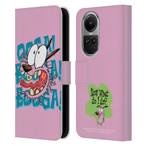 Courage The Cowardly Dog Graphics Spooked Leather Book Wallet Case Cover For OPPO Reno10 5G / Reno10 Pro 5G