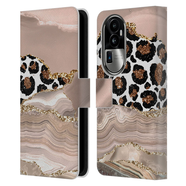 UtArt Wild Cat Marble Cheetah Waves Leather Book Wallet Case Cover For OPPO Reno10 Pro+