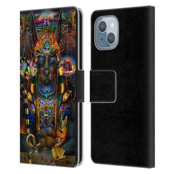 Jumbie Art Gods and Goddesses Anubis Leather Book Wallet Case Cover For Apple iPhone 14