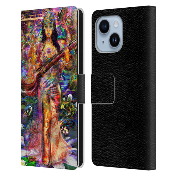 Jumbie Art Gods and Goddesses Saraswatti Leather Book Wallet Case Cover For Apple iPhone 14 Plus