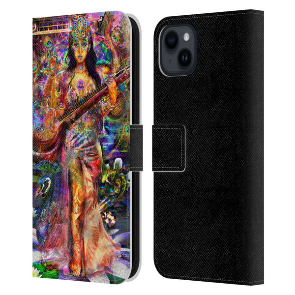 Jumbie Art Gods and Goddesses Saraswatti Leather Book Wallet Case Cover For Apple iPhone 15 Plus