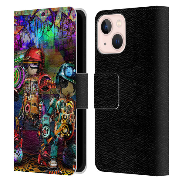 Jumbie Art Visionary Boombox Robots Leather Book Wallet Case Cover For Apple iPhone 13 Mini