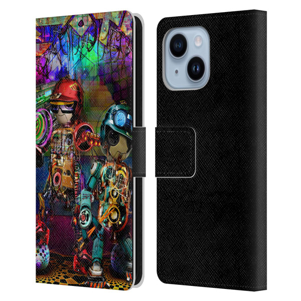 Jumbie Art Visionary Boombox Robots Leather Book Wallet Case Cover For Apple iPhone 14 Plus
