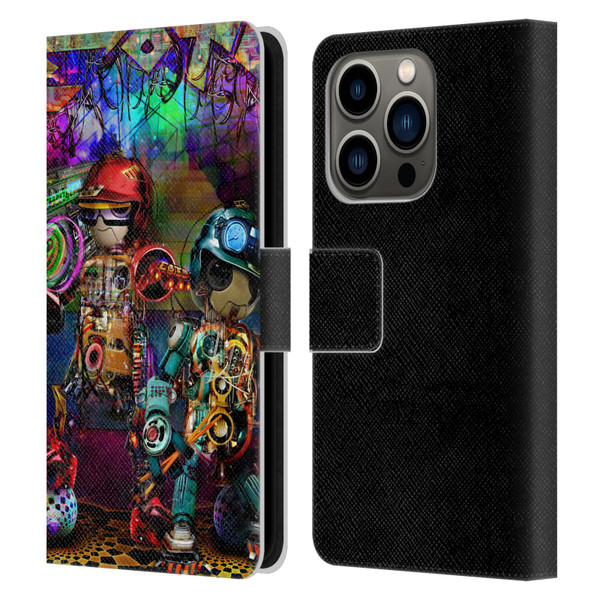 Jumbie Art Visionary Boombox Robots Leather Book Wallet Case Cover For Apple iPhone 14 Pro