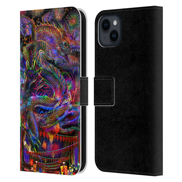 Jumbie Art Visionary Dragon Leather Book Wallet Case Cover For Apple iPhone 15 Plus
