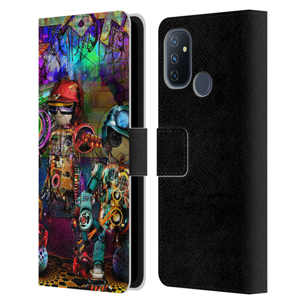 Jumbie Art Visionary Boombox Robots Leather Book Wallet Case Cover For OnePlus Nord N100