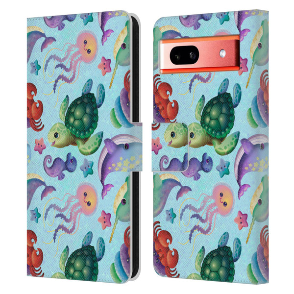 Carla Morrow Patterns Sea Life Leather Book Wallet Case Cover For Google Pixel 7a