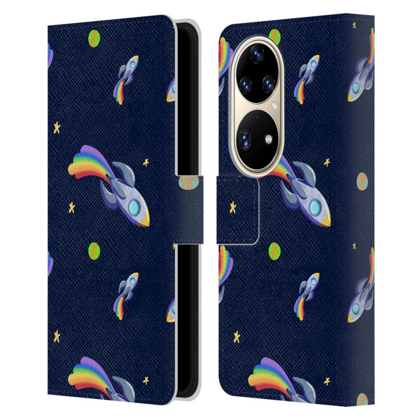 Carla Morrow Patterns Rocketship Leather Book Wallet Case Cover For Huawei P50 Pro