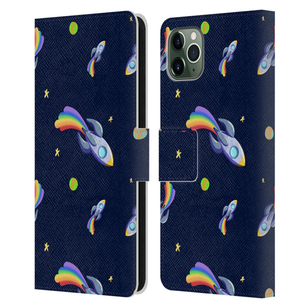 Carla Morrow Patterns Rocketship Leather Book Wallet Case Cover For Apple iPhone 11 Pro Max