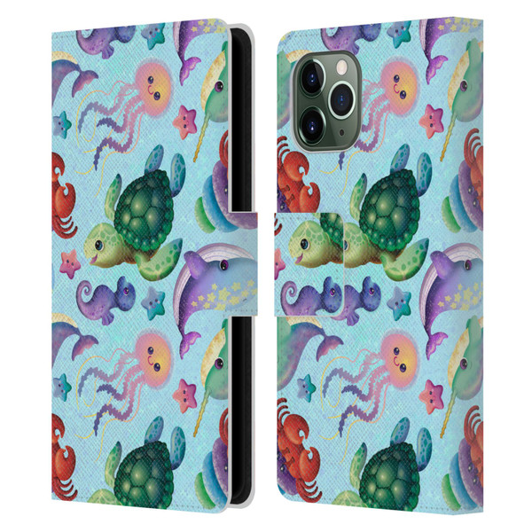 Carla Morrow Patterns Sea Life Leather Book Wallet Case Cover For Apple iPhone 11 Pro