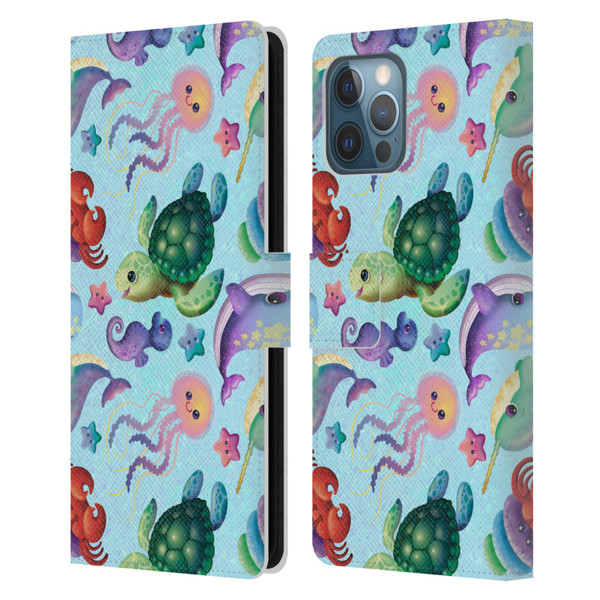 Carla Morrow Patterns Sea Life Leather Book Wallet Case Cover For Apple iPhone 12 Pro Max
