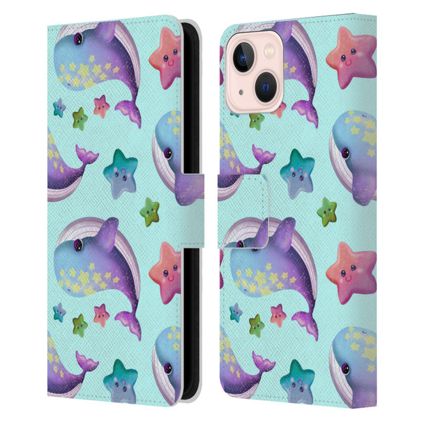 Carla Morrow Patterns Whale And Starfish Leather Book Wallet Case Cover For Apple iPhone 13