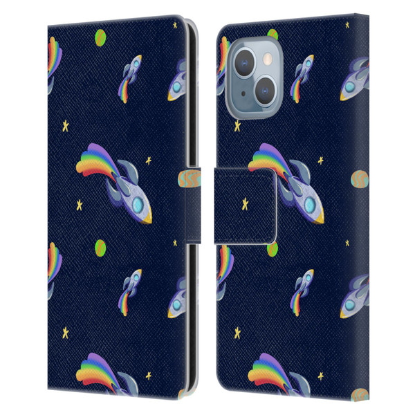 Carla Morrow Patterns Rocketship Leather Book Wallet Case Cover For Apple iPhone 14