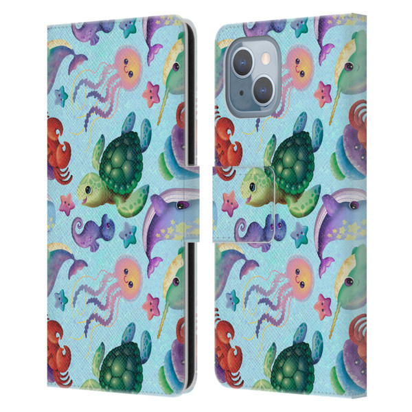 Carla Morrow Patterns Sea Life Leather Book Wallet Case Cover For Apple iPhone 14