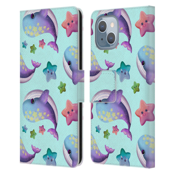 Carla Morrow Patterns Whale And Starfish Leather Book Wallet Case Cover For Apple iPhone 14