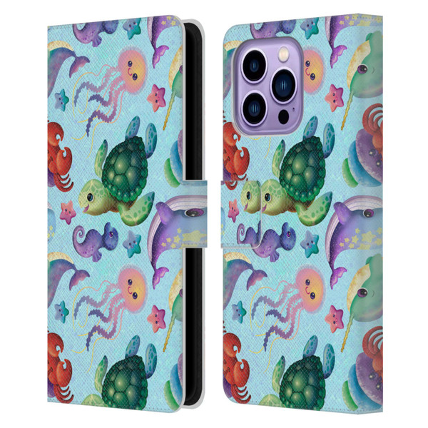 Carla Morrow Patterns Sea Life Leather Book Wallet Case Cover For Apple iPhone 14 Pro Max