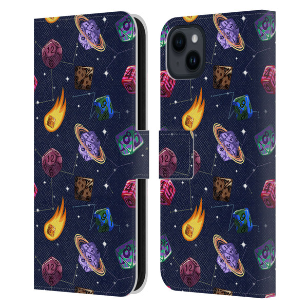 Carla Morrow Patterns Colorful Space Dice Leather Book Wallet Case Cover For Apple iPhone 15 Plus