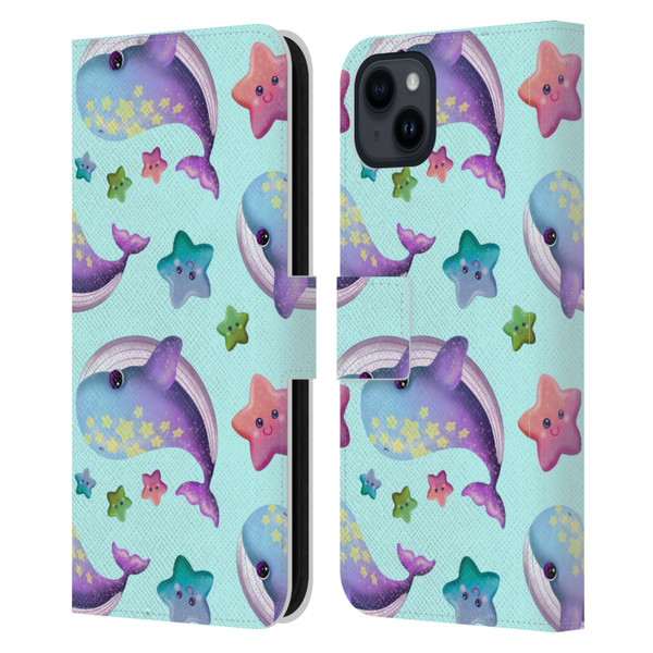Carla Morrow Patterns Whale And Starfish Leather Book Wallet Case Cover For Apple iPhone 15 Plus