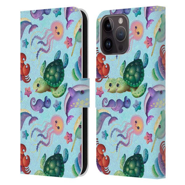 Carla Morrow Patterns Sea Life Leather Book Wallet Case Cover For Apple iPhone 15 Pro Max