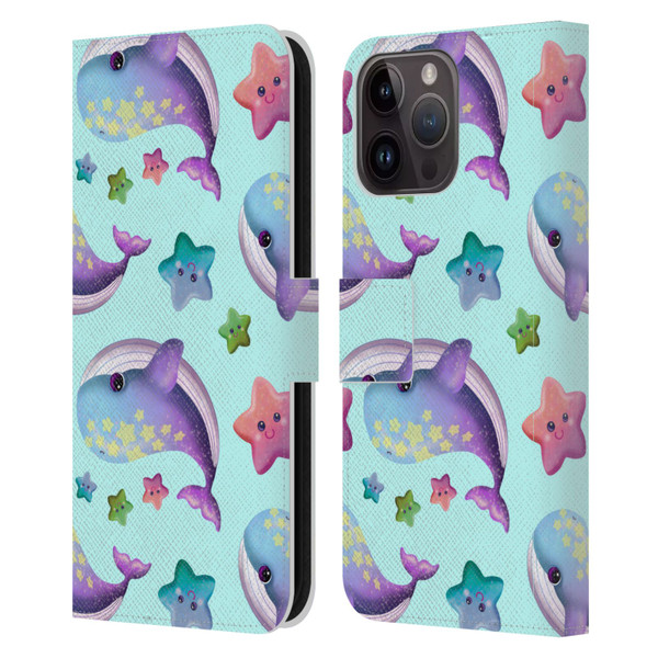 Carla Morrow Patterns Whale And Starfish Leather Book Wallet Case Cover For Apple iPhone 15 Pro Max