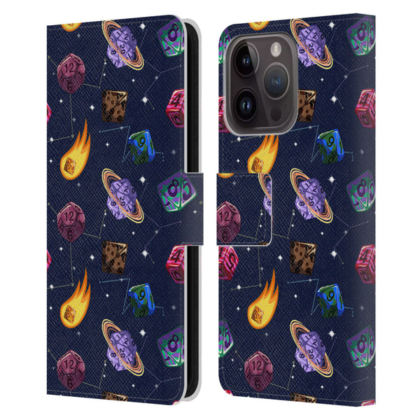 Carla Morrow Patterns Colorful Space Dice Leather Book Wallet Case Cover For Apple iPhone 15 Pro