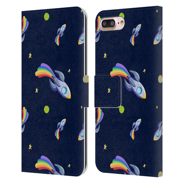 Carla Morrow Patterns Rocketship Leather Book Wallet Case Cover For Apple iPhone 7 Plus / iPhone 8 Plus