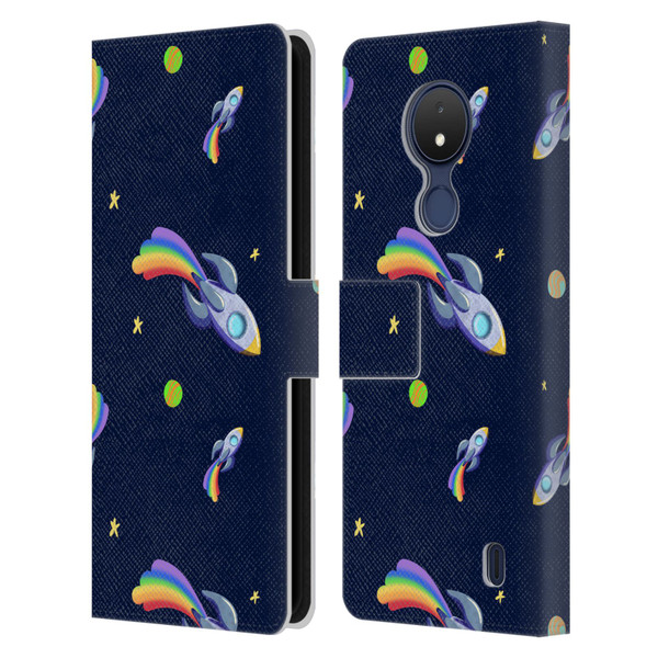 Carla Morrow Patterns Rocketship Leather Book Wallet Case Cover For Nokia C21