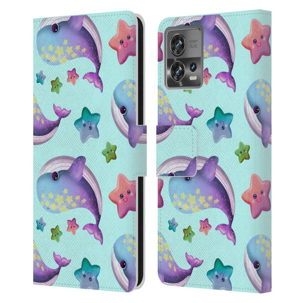 Carla Morrow Patterns Whale And Starfish Leather Book Wallet Case Cover For Motorola Moto Edge 30 Fusion