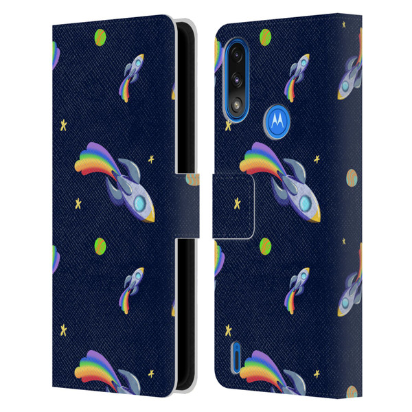 Carla Morrow Patterns Rocketship Leather Book Wallet Case Cover For Motorola Moto E7 Power / Moto E7i Power