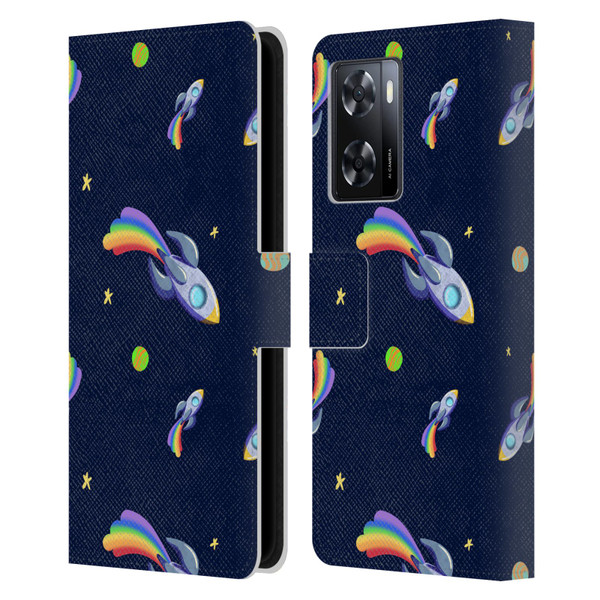 Carla Morrow Patterns Rocketship Leather Book Wallet Case Cover For OPPO A57s