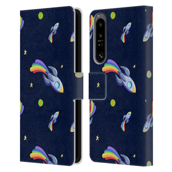 Carla Morrow Patterns Rocketship Leather Book Wallet Case Cover For Sony Xperia 1 IV