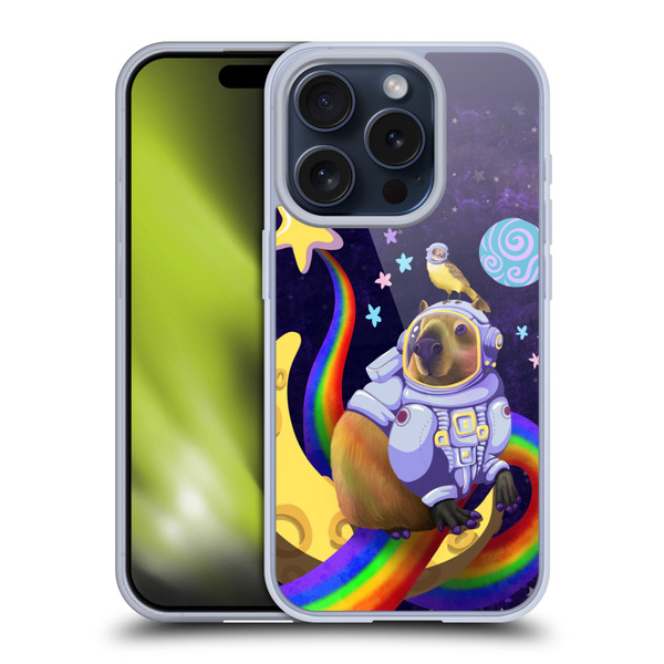 Carla Morrow Rainbow Animals Capybara Sitting On A Moon Soft Gel Case for Apple iPhone 15 Pro