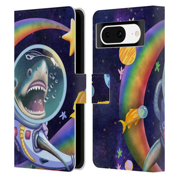 Carla Morrow Rainbow Animals Shark & Fish In Space Leather Book Wallet Case Cover For Google Pixel 8
