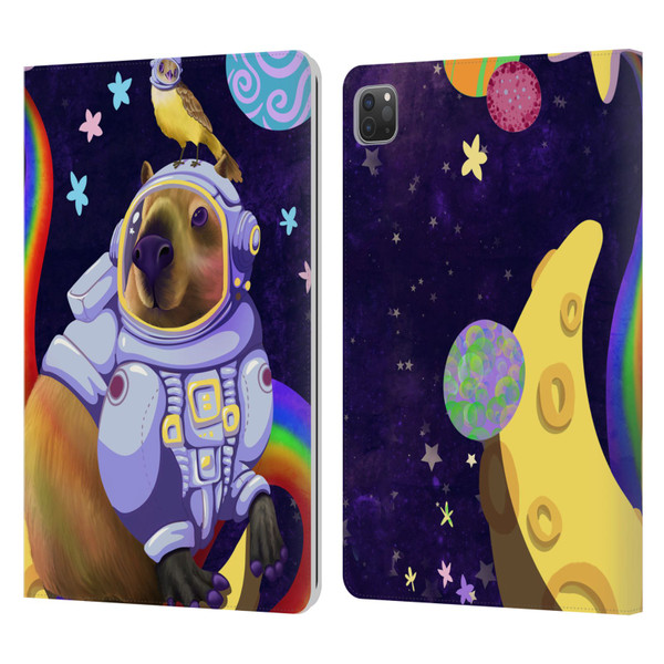 Carla Morrow Rainbow Animals Capybara Sitting On A Moon Leather Book Wallet Case Cover For Apple iPad Pro 11 2020 / 2021 / 2022
